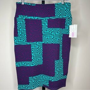 LuLaRoe Medium (10-12)Cassie Skirt-Purple‎ Teal Geometric Retro 80s Pencil  NEW